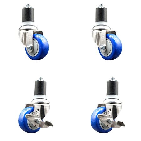 Service Caster 3 Inch 316SS Blue Poly Swivel 1-7/8 Inch Expanding Stem Caster Brake SCC, 2PK SS316EX20S314-PPUB-BLUE-2-TLB-2-178